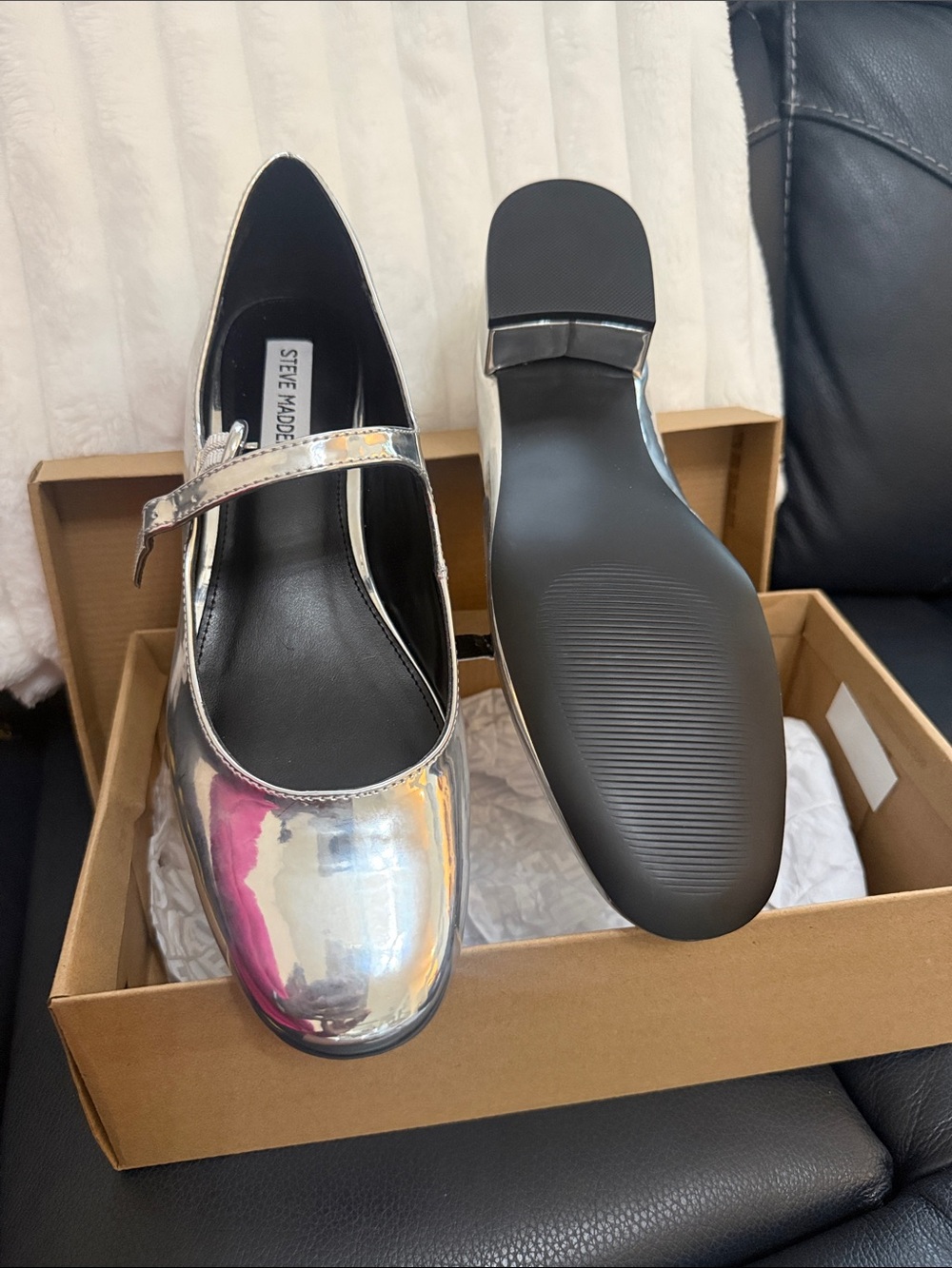 Steve Madden Metallic Silver Mary Jane Flats